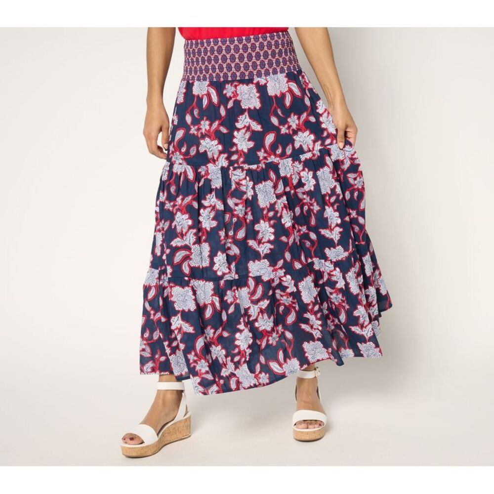 Susan Graver Women's Petite Skirt PS PURE Printed Cotton Multi-colored